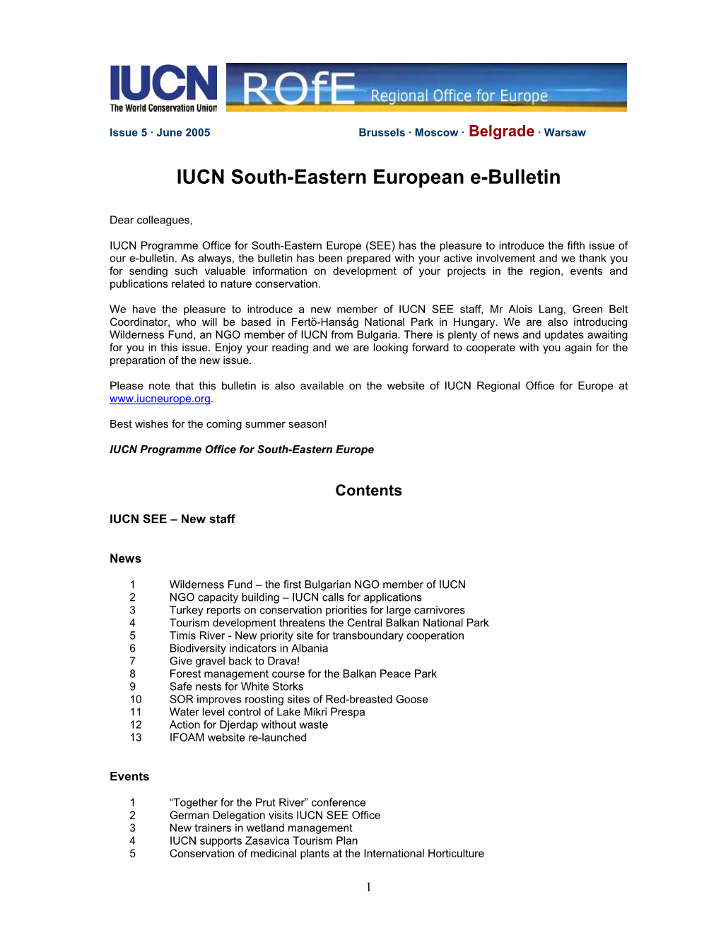 IUCN South-Eastern European E-Bulletin 5 (July 2005)