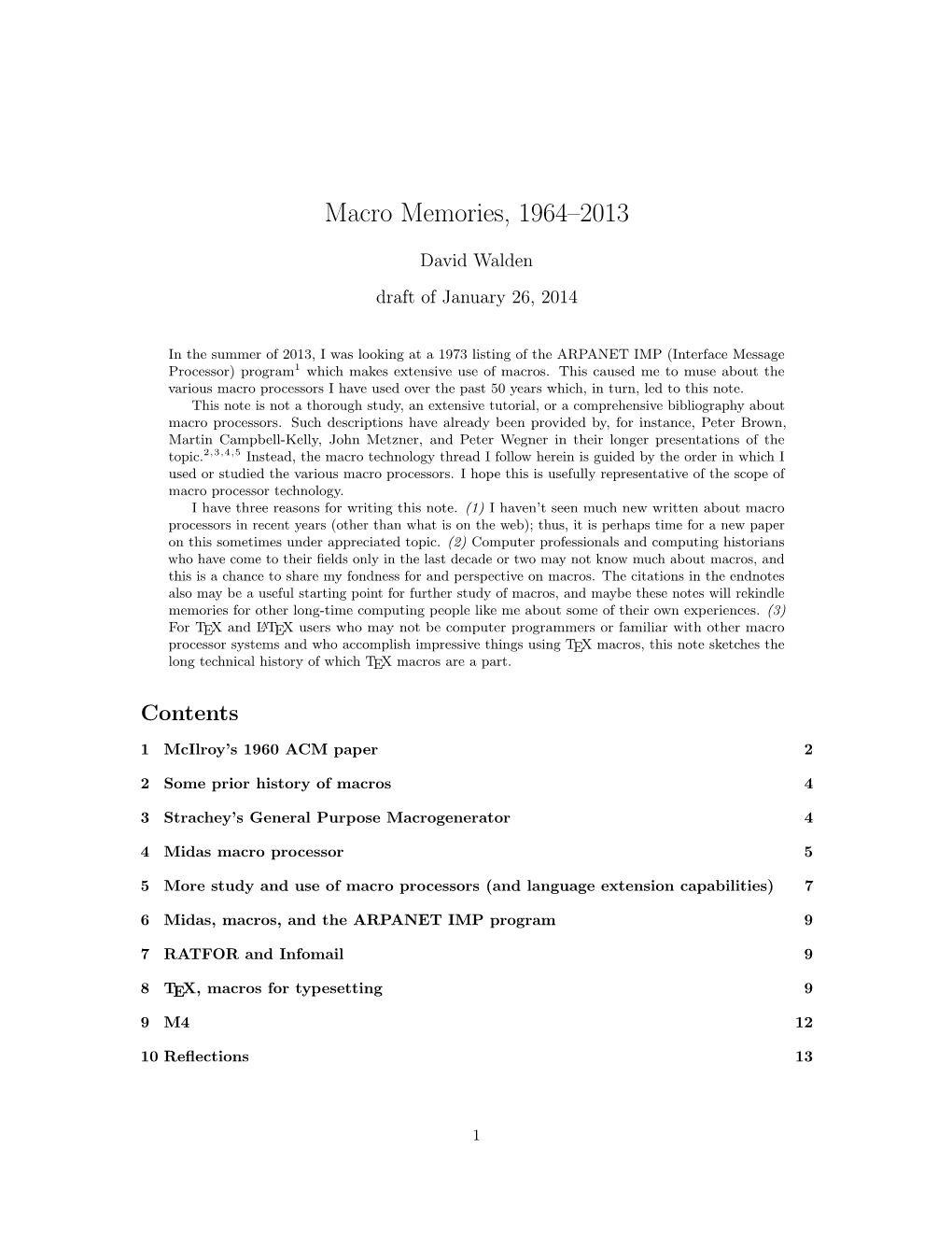 Macro Memories, 1964–2013