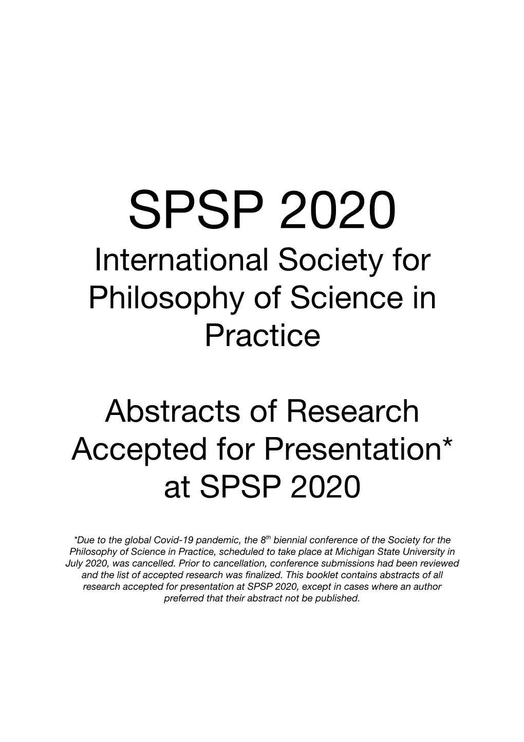 SPSP 2020 International Society for Philosophy of Science in Practice