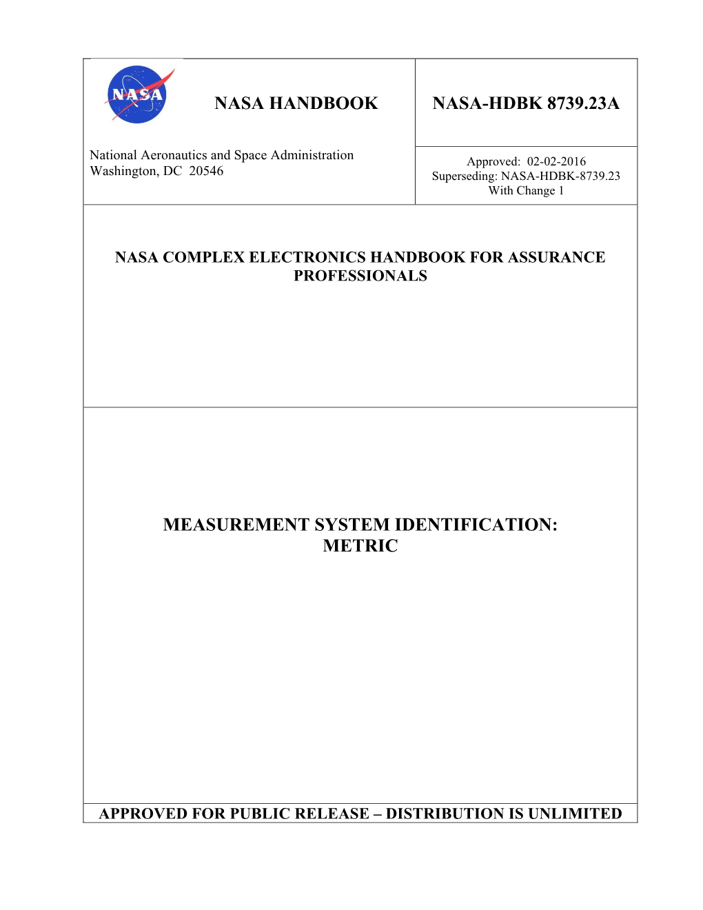 Nasa Handbook Nasa-Hdbk 8739.23A Measurement