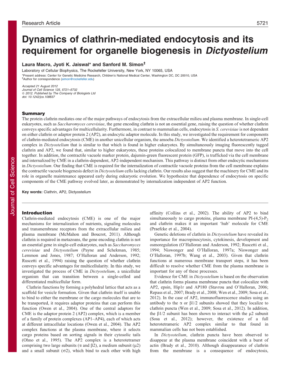 Dynamics of Clathrin-Mediated Endocytosis and Its Requirement for Organelle Biogenesis in Dictyostelium