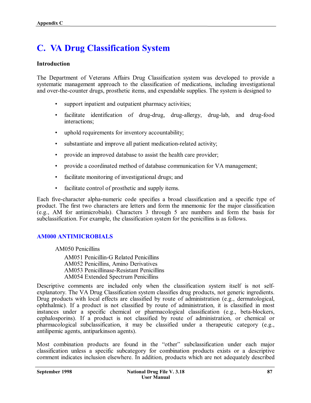 C. VA Drug Classification System