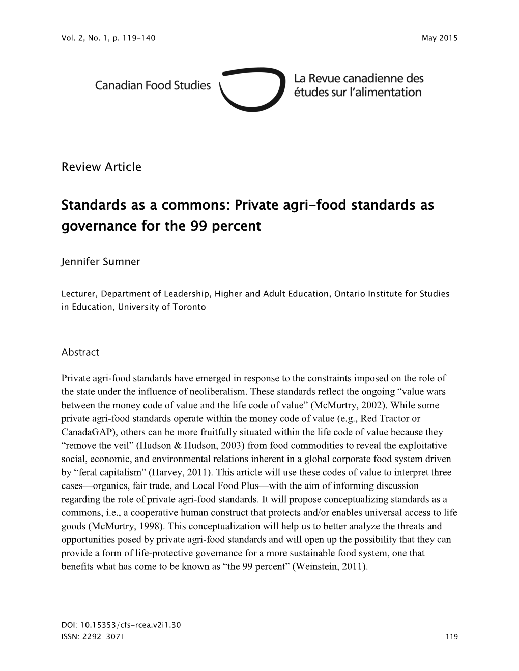 Private Agri-Food Standards As Governance for the 99 Percent