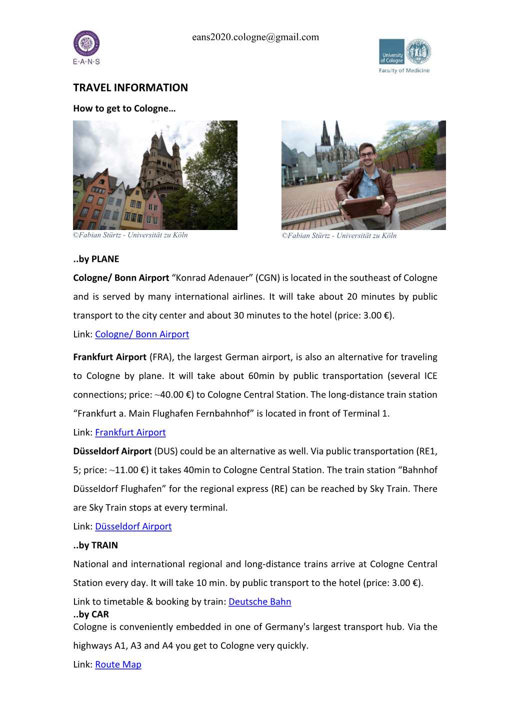 TRAVEL INFORMATION How to Get to Cologne…