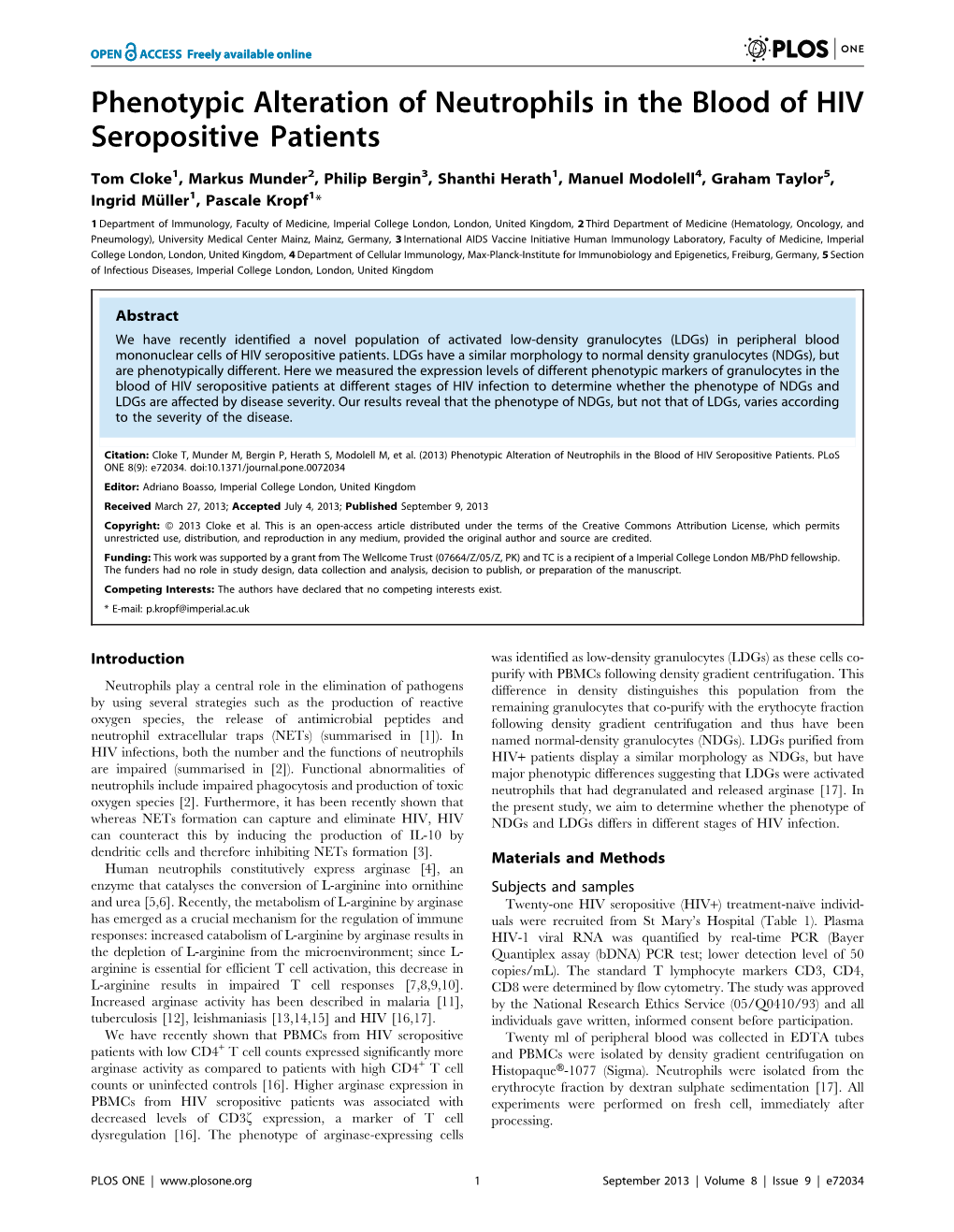 Phenotypic Alteration of Neutrophils in the Blood of HIV Seropositive Patients