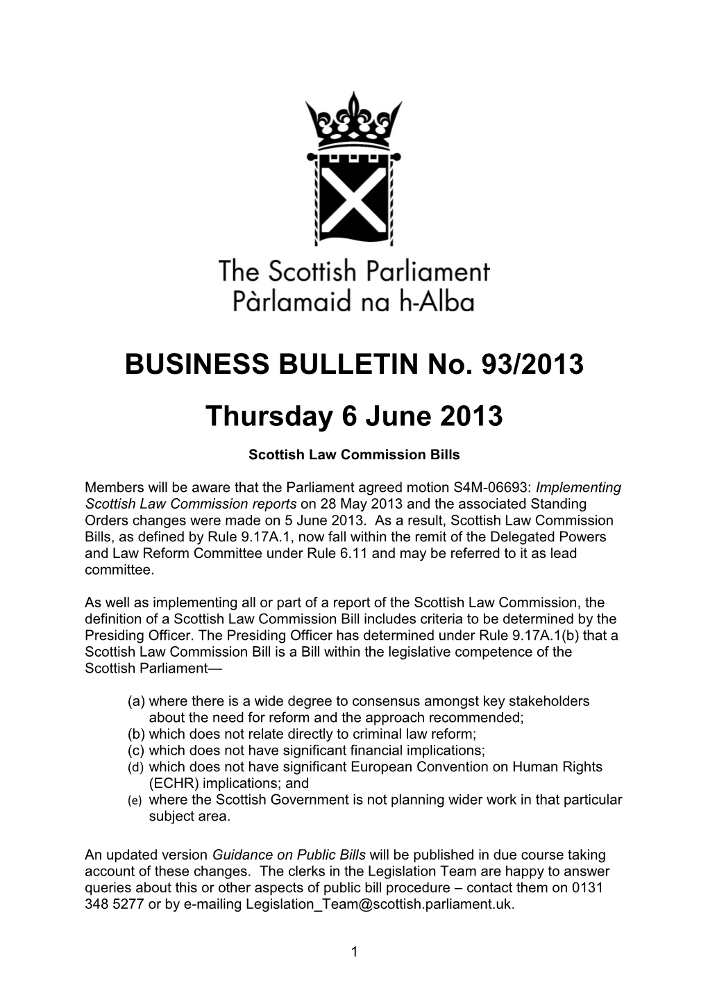 BUSINESS BULLETIN No. 93/2013 Thursday 6 June 2013