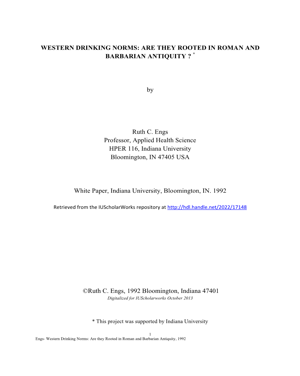 Western Drinking Norms: Are They Rooted in Roman and Barbarian Antiquity ? *