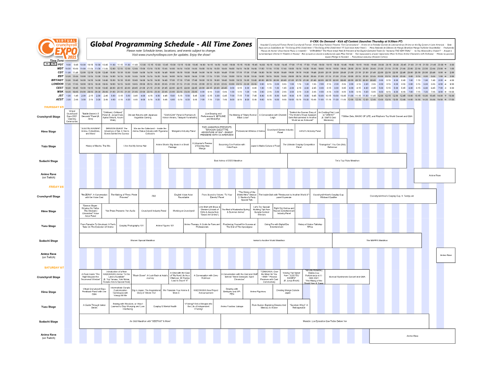 Global Programming Schedule