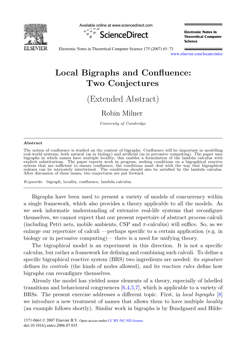 Local Bigraphs and Confluence