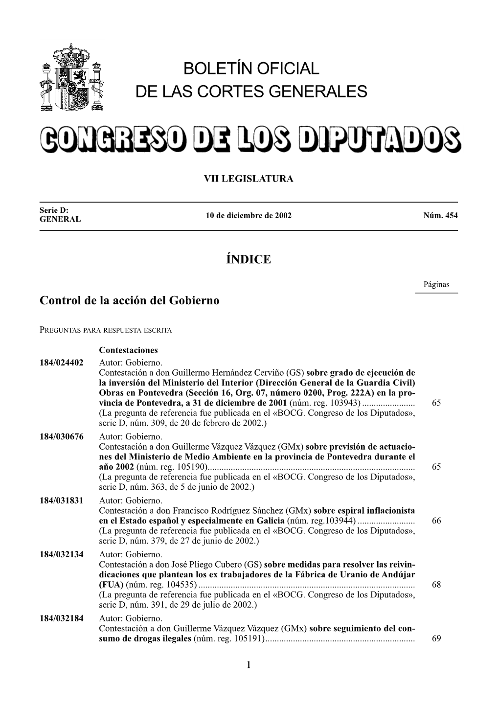 Boletín Oficial De Las Cortes Generales