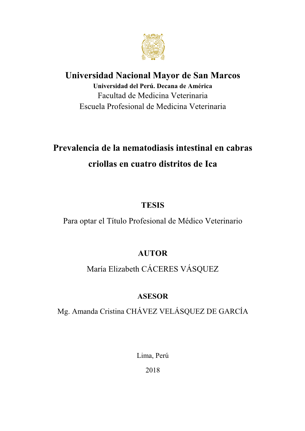 Universidad Nacional Mayor De San Marcos Prevalencia De La