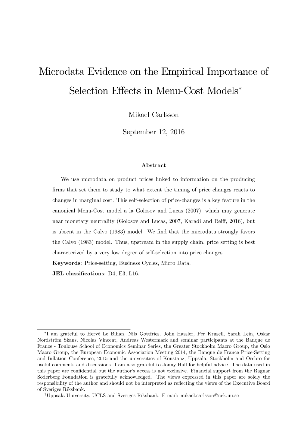 Microdata Evidence on the Empirical Importance of Selection Effects In