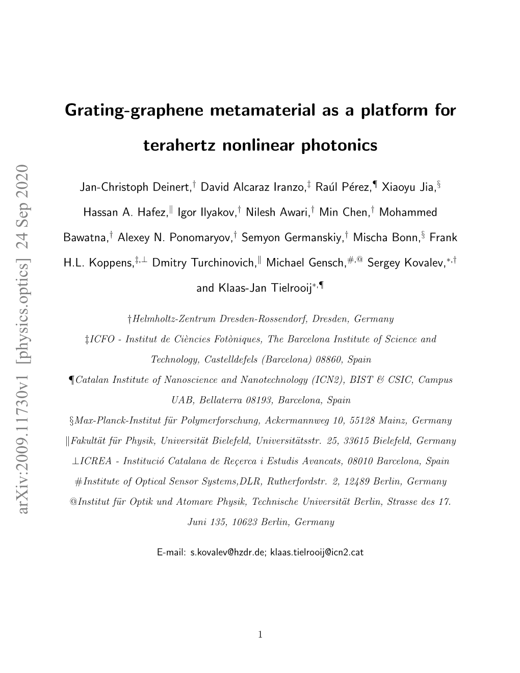 Grating-Graphene Metamaterial As a Platform for Terahertz Nonlinear Photonics