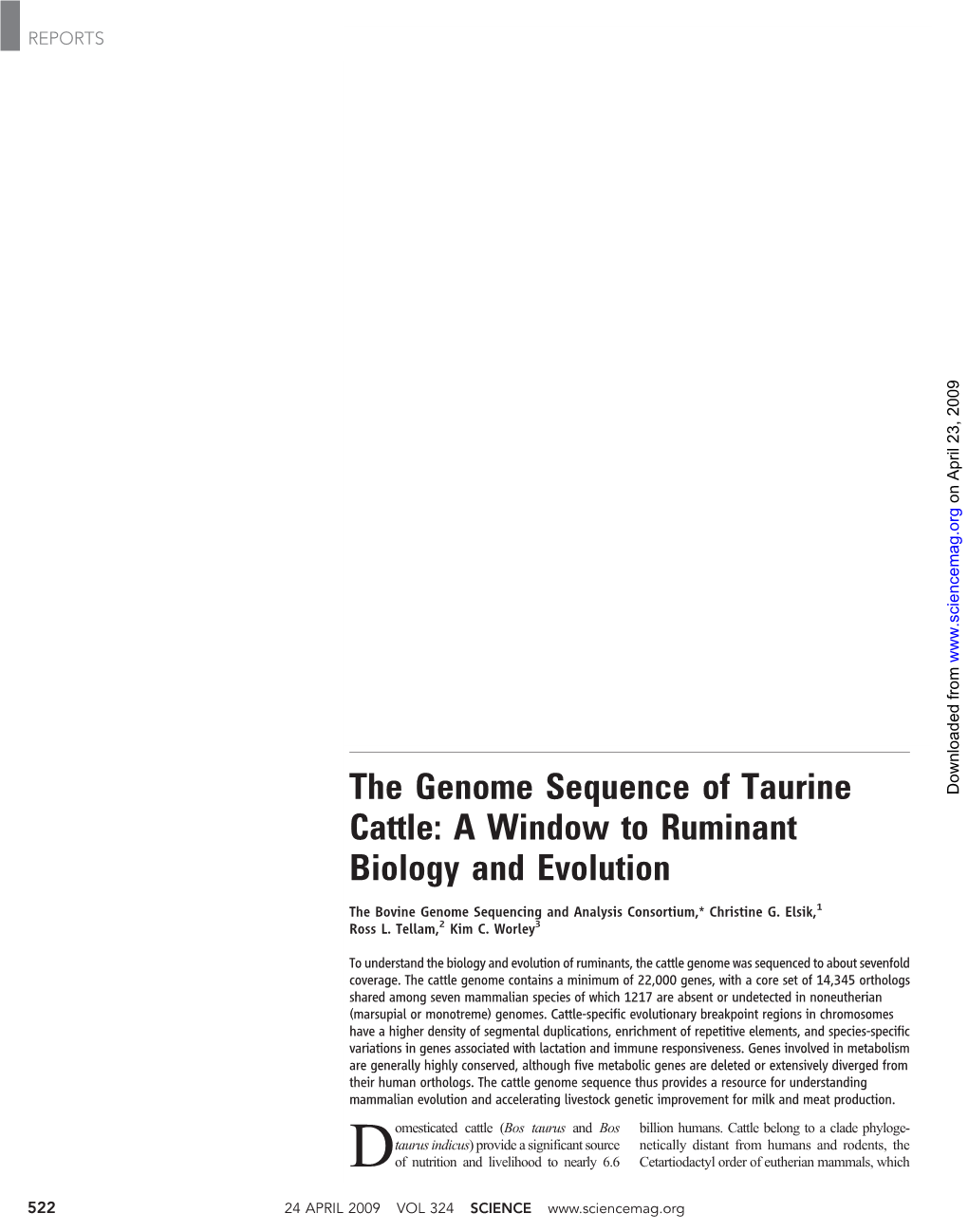 The Genome Sequence of Taurine Cattle