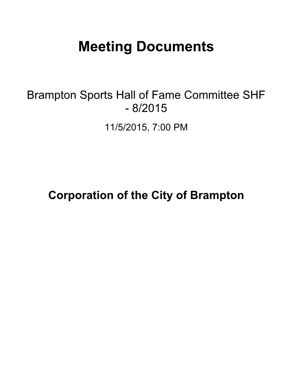 Brampton Sports Hall of Fame Committee Agenda