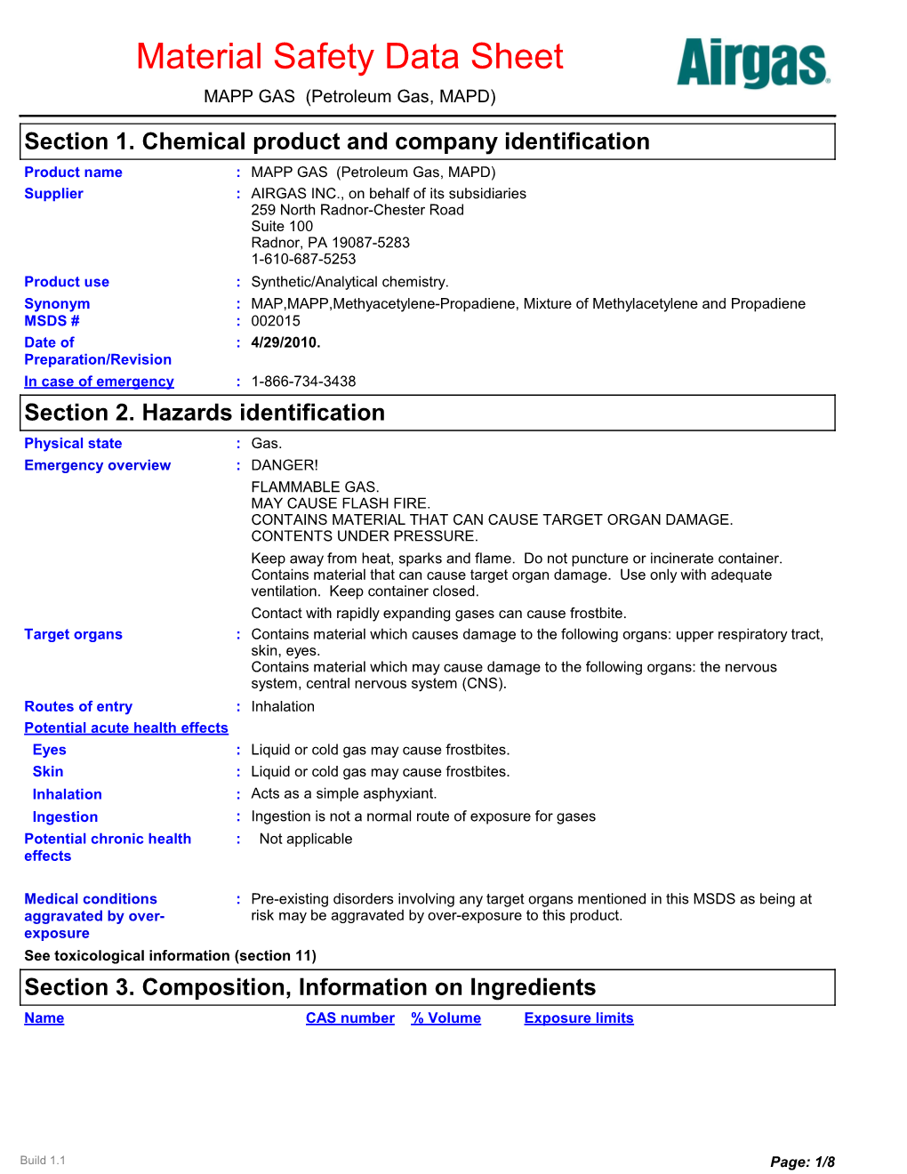 MAPP GAS (Petroleum Gas, MAPD)