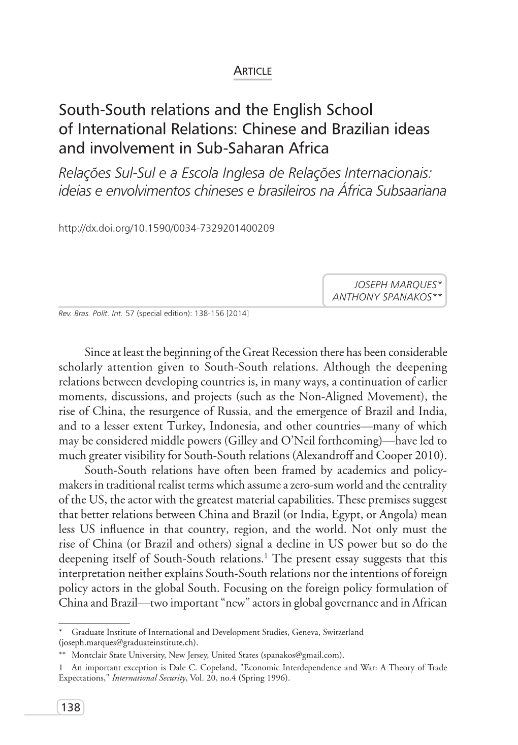 South-South Relations and the English School of International Relations