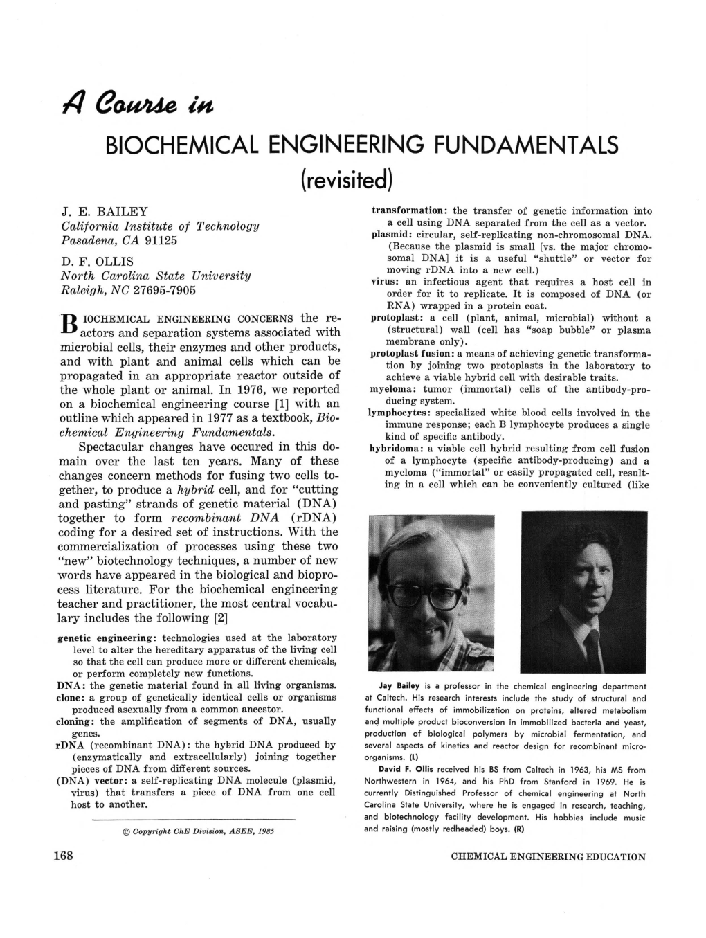 BIOCHEMICAL ENGINEERING FUNDAMENTALS (Revisited)