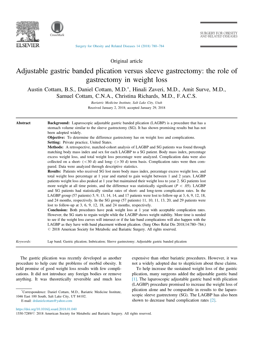 Adjustable Gastric Banded Plication Versus Sleeve Gastrectomy the Role