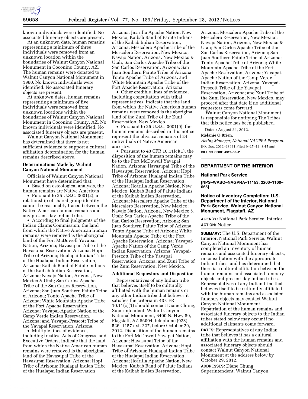 Federal Register/Vol. 77, No. 189/Friday, September 28, 2012/Notices