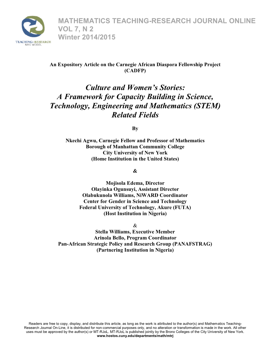 Culture and Women's Stories: a Framework