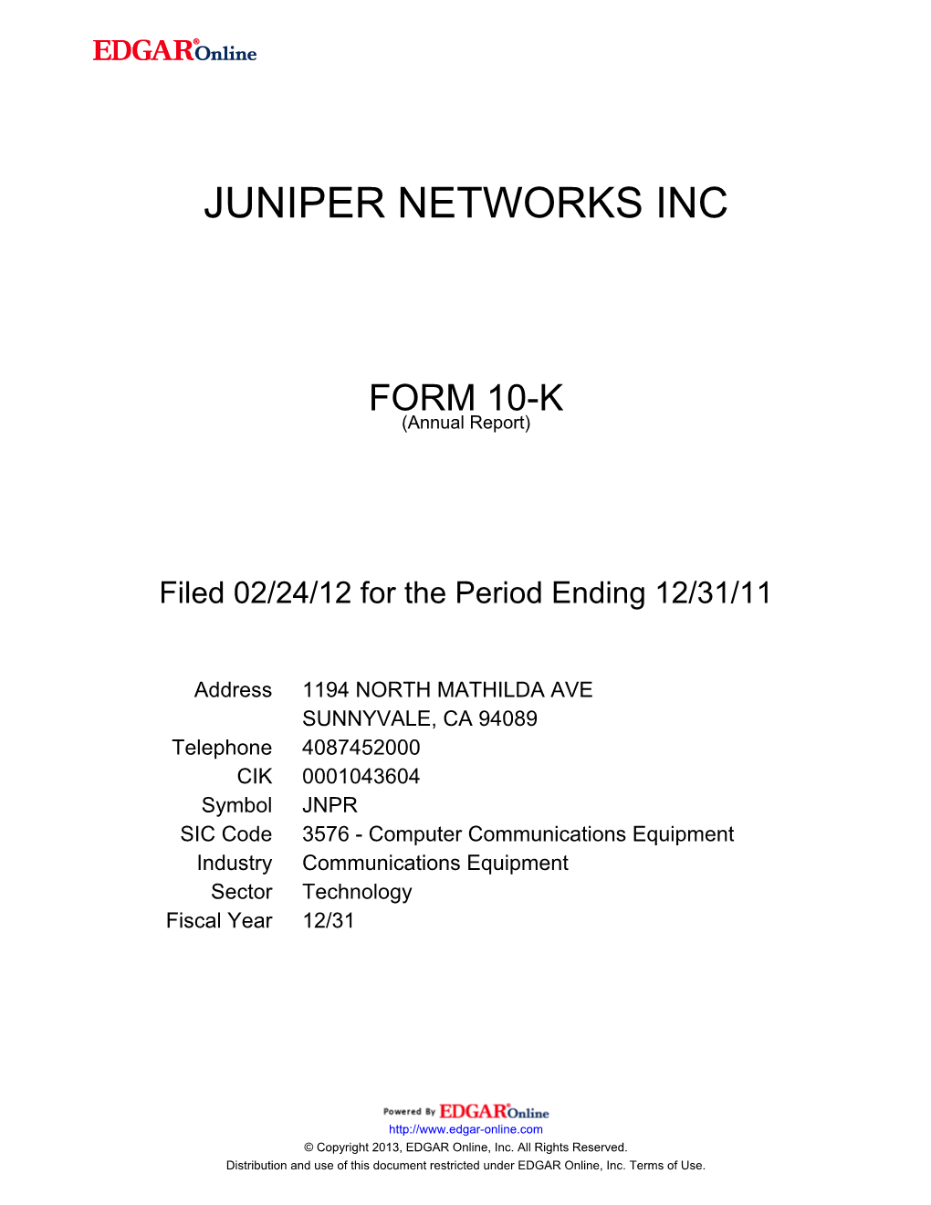 Juniper Networks Inc