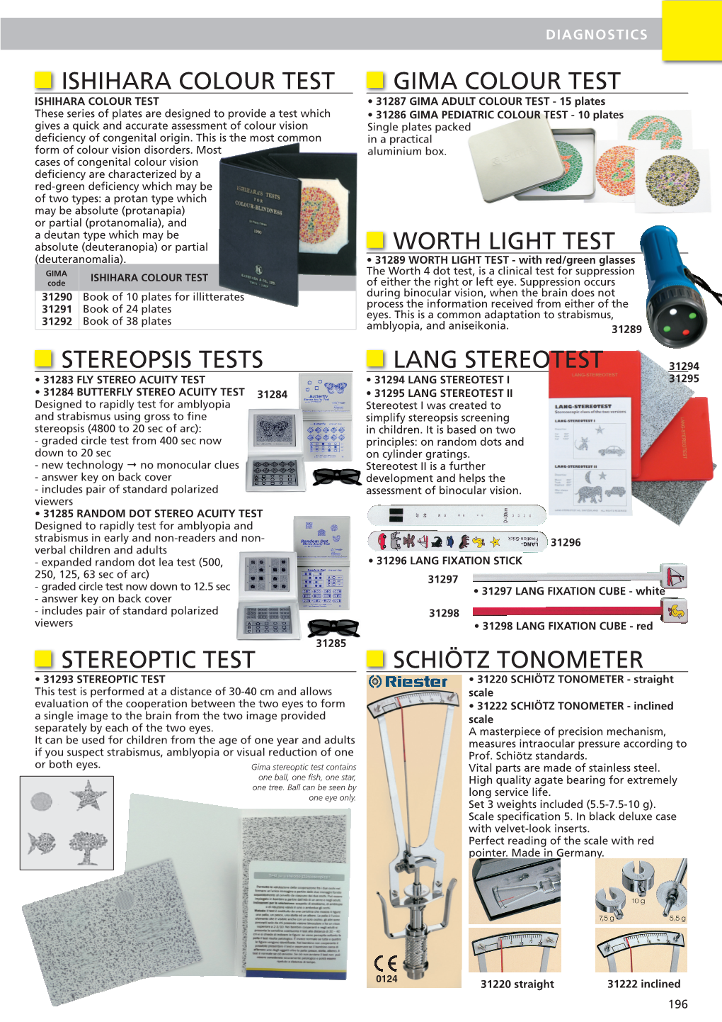 Ishihara Colour Test Stereopsis Tests Worth Light Test Gima Colour Test Lang Stereotest Stereoptic Test Schiötz Tonometer