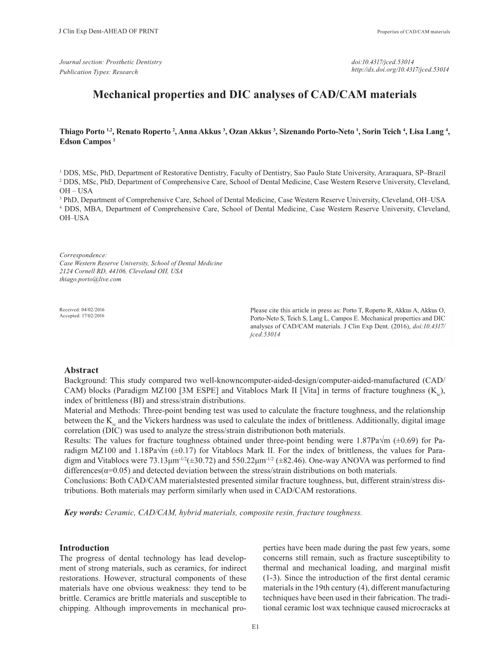 Mechanical Properties and DIC Analyses of CAD/CAM Materials