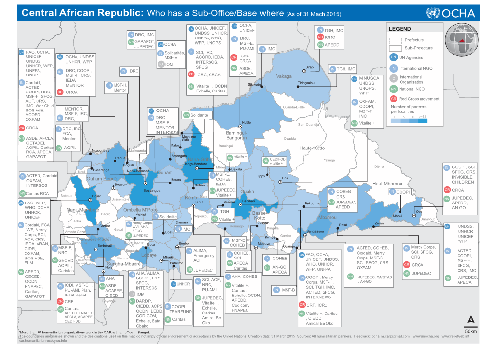 Central African Republic: Who Has a Sub-Office/Base Where (As of 31 Mach 2015)