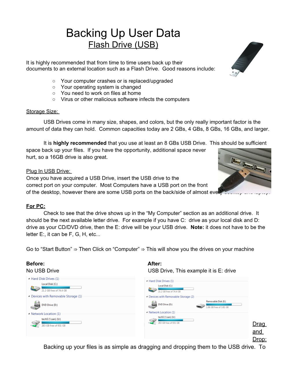 Backing up User Data Flash Drive (USB)