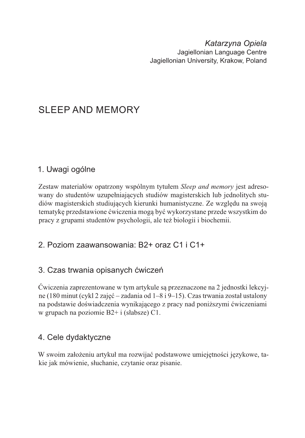 Sleep and Memory