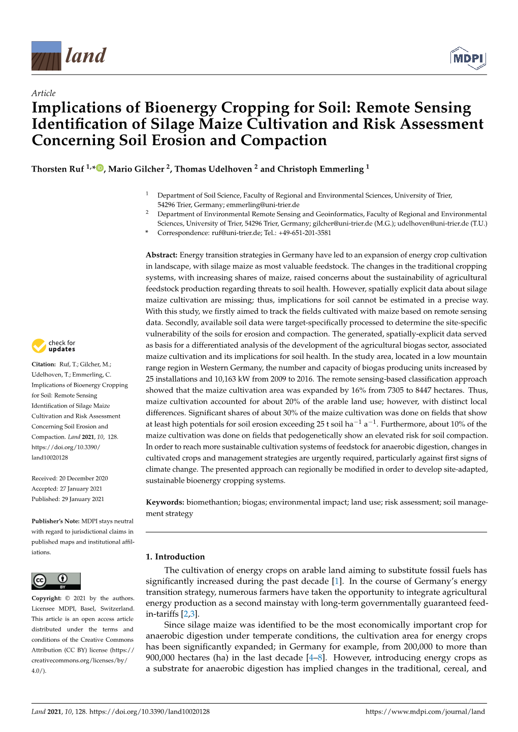 Implications of Bioenergy Cropping for Soil: Remote Sensing Identification