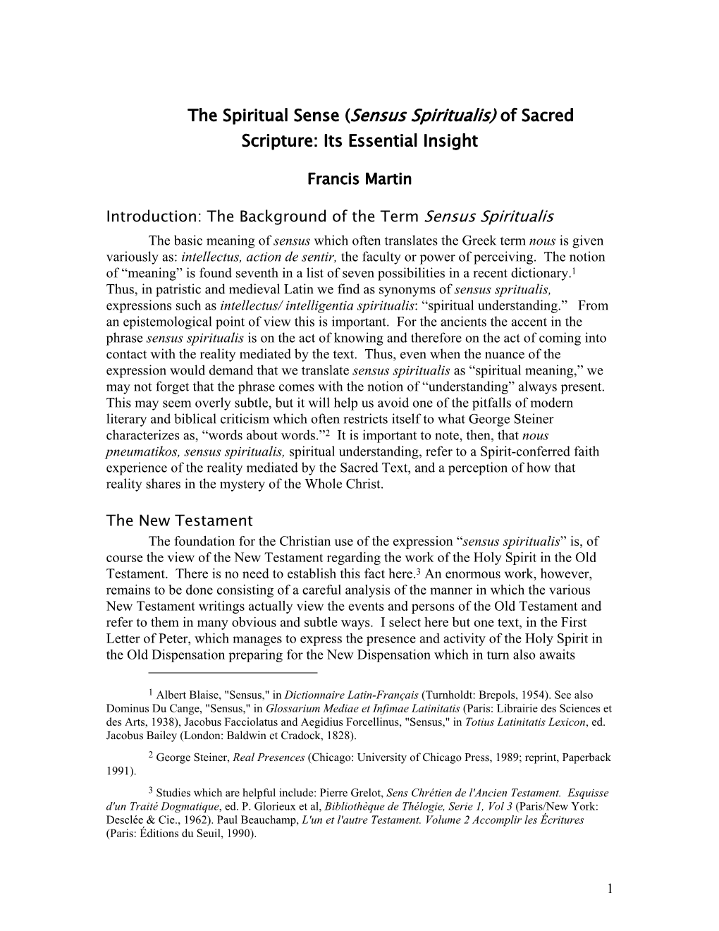 The Spiritual Sense (Sensus Spiritualis) of Sacred Scripture: Its Essential Insight