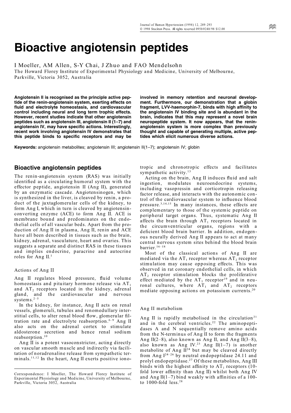 Bioactive Angiotensin Peptides