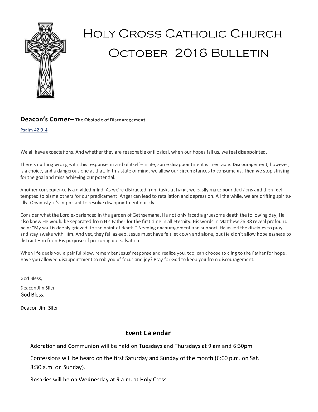 Holy Cross Catholic Church October 2016 Bulletin