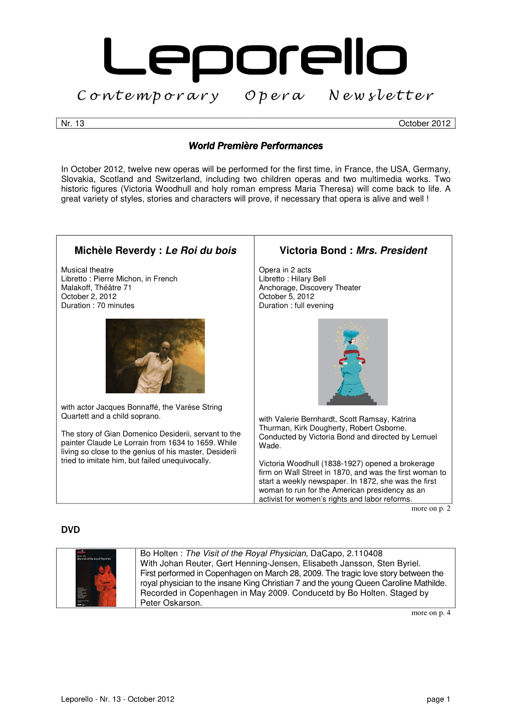 Contemporary Opera Newsletter