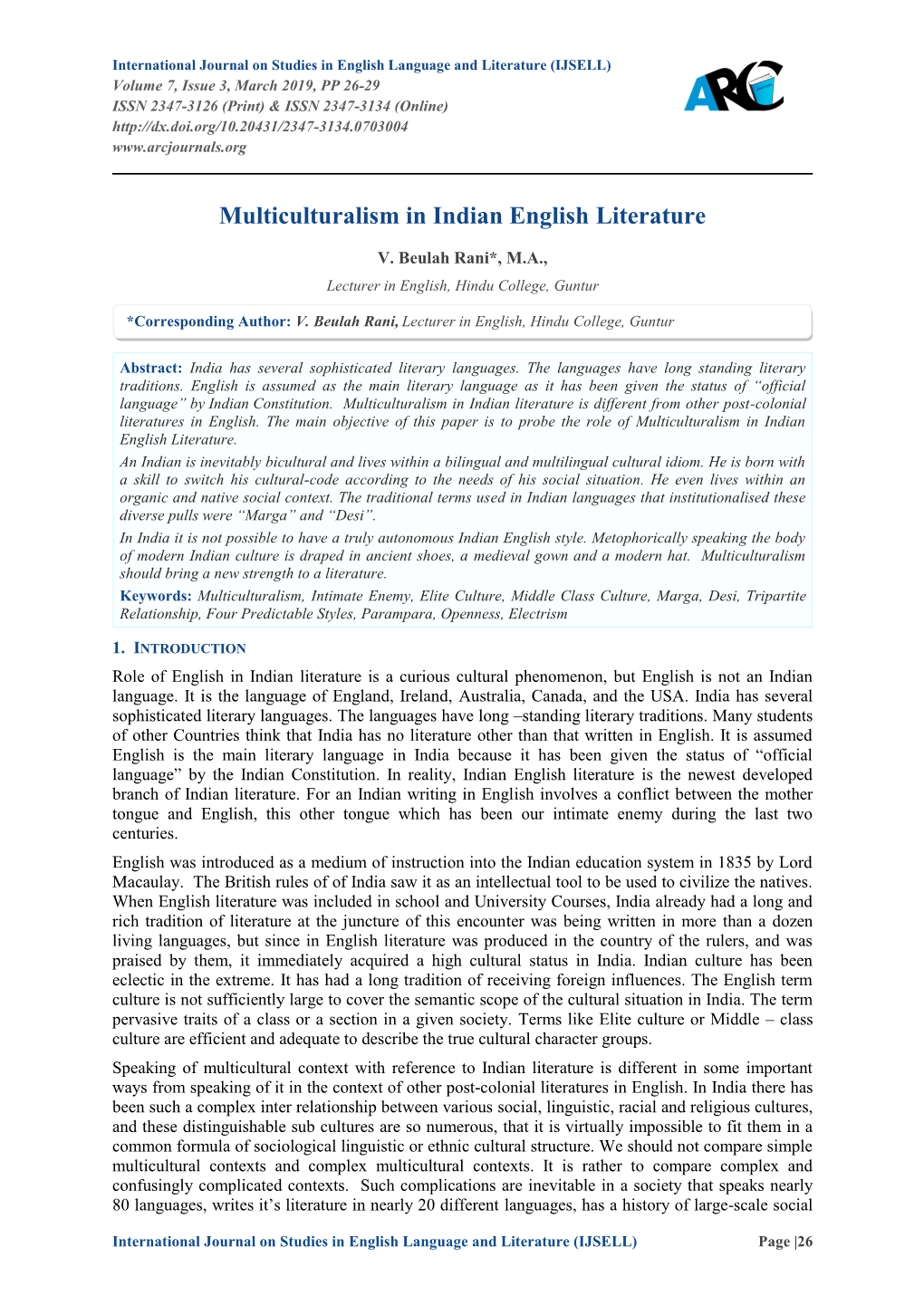 Multiculturalism in Indian English Literature