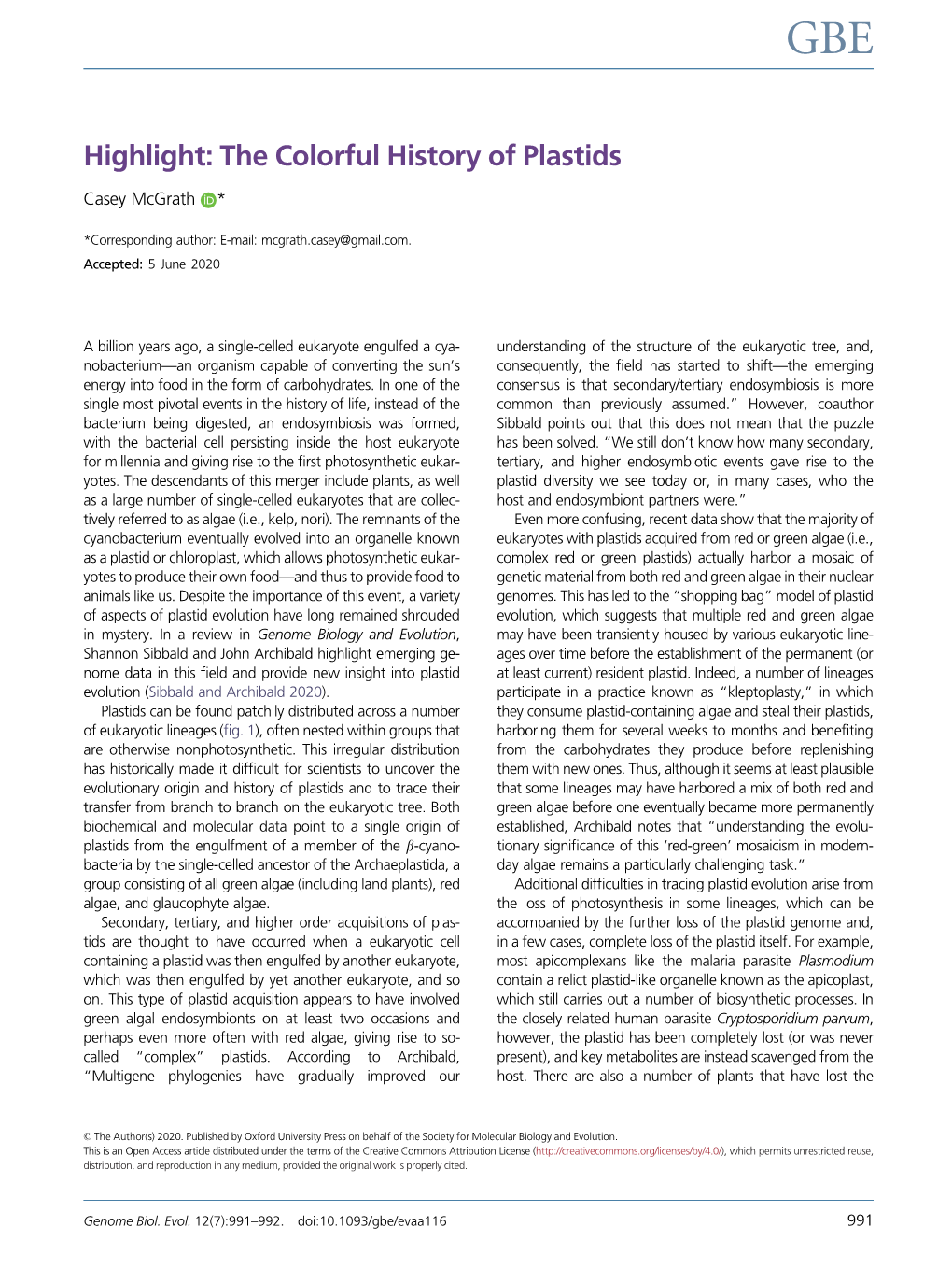 Highlight: the Colorful History of Plastids