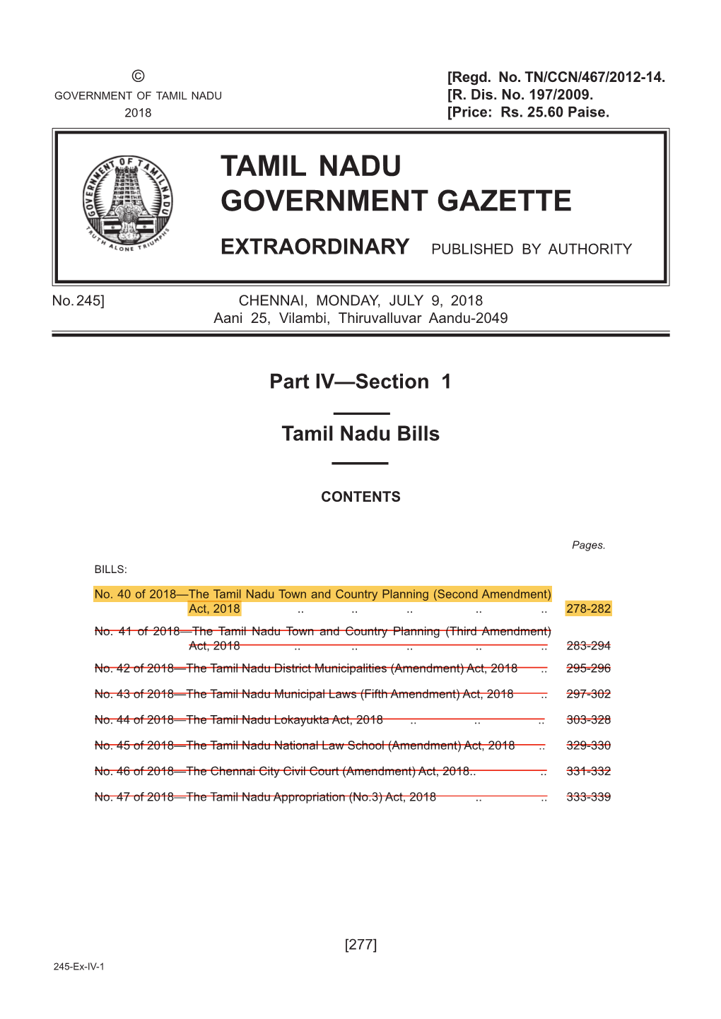 Tamil Nadu Government Gazette Extraordinary