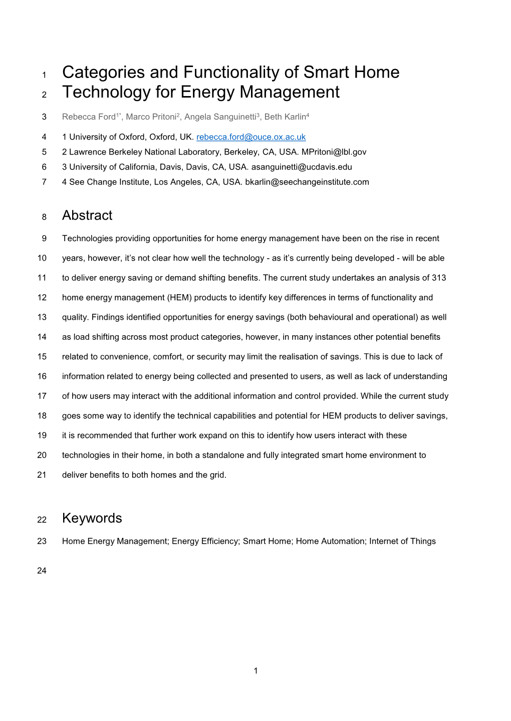 Categories and Functionality of Smart Home 2 Technology for Energy Management