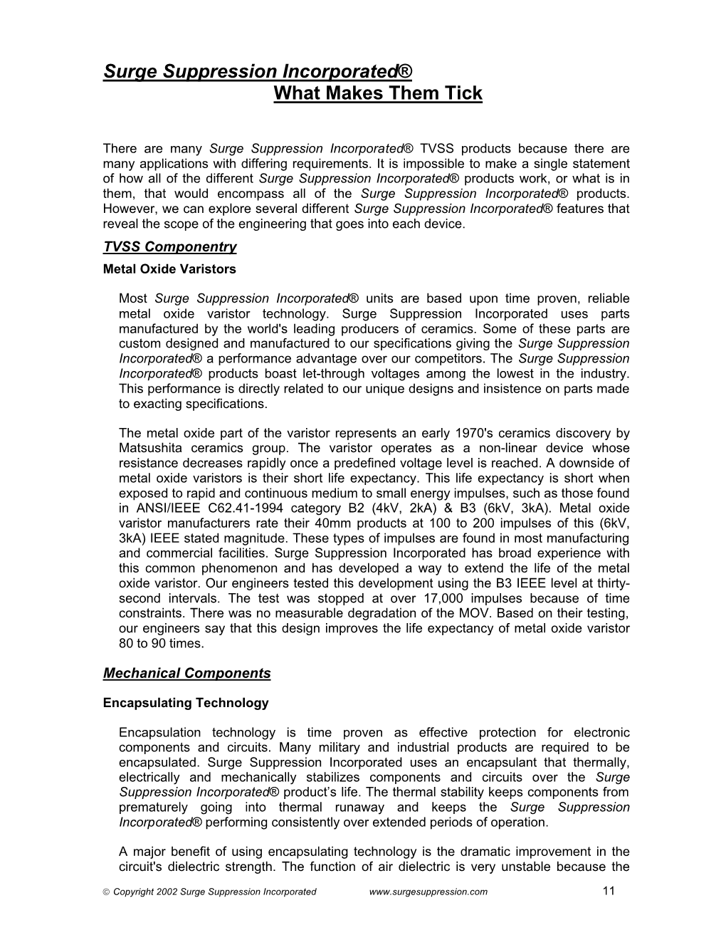 Surge Suppression Incorporated® What Makes Them Tick