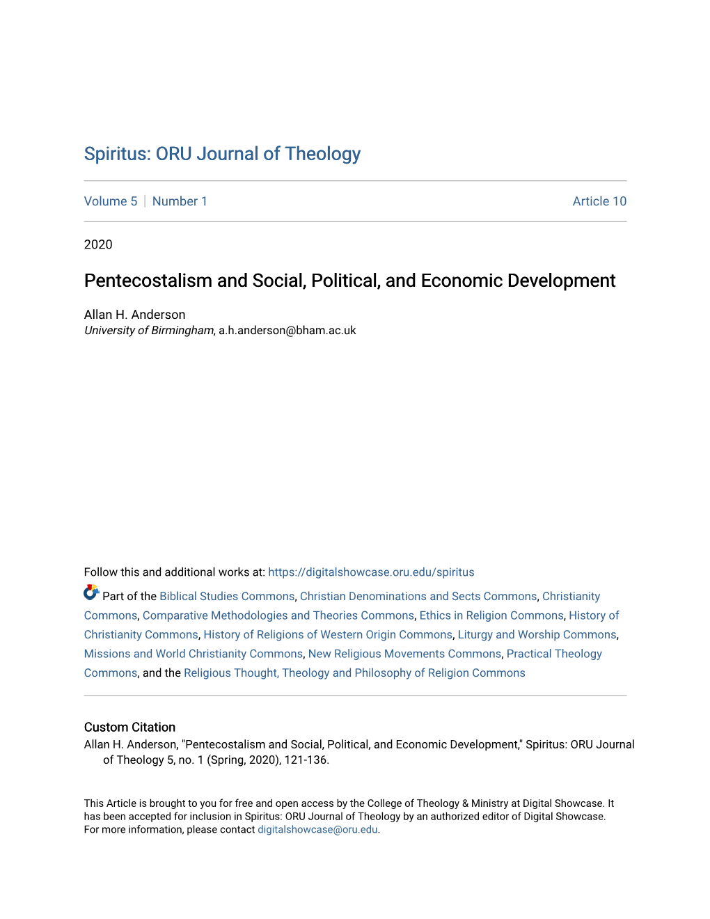 Pentecostalism and Social, Political, and Economic Development