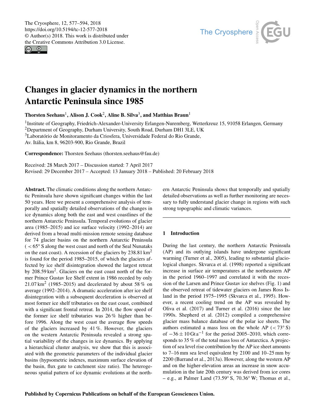 Changes in Glacier Dynamics in the Northern Antarctic Peninsula Since 1985