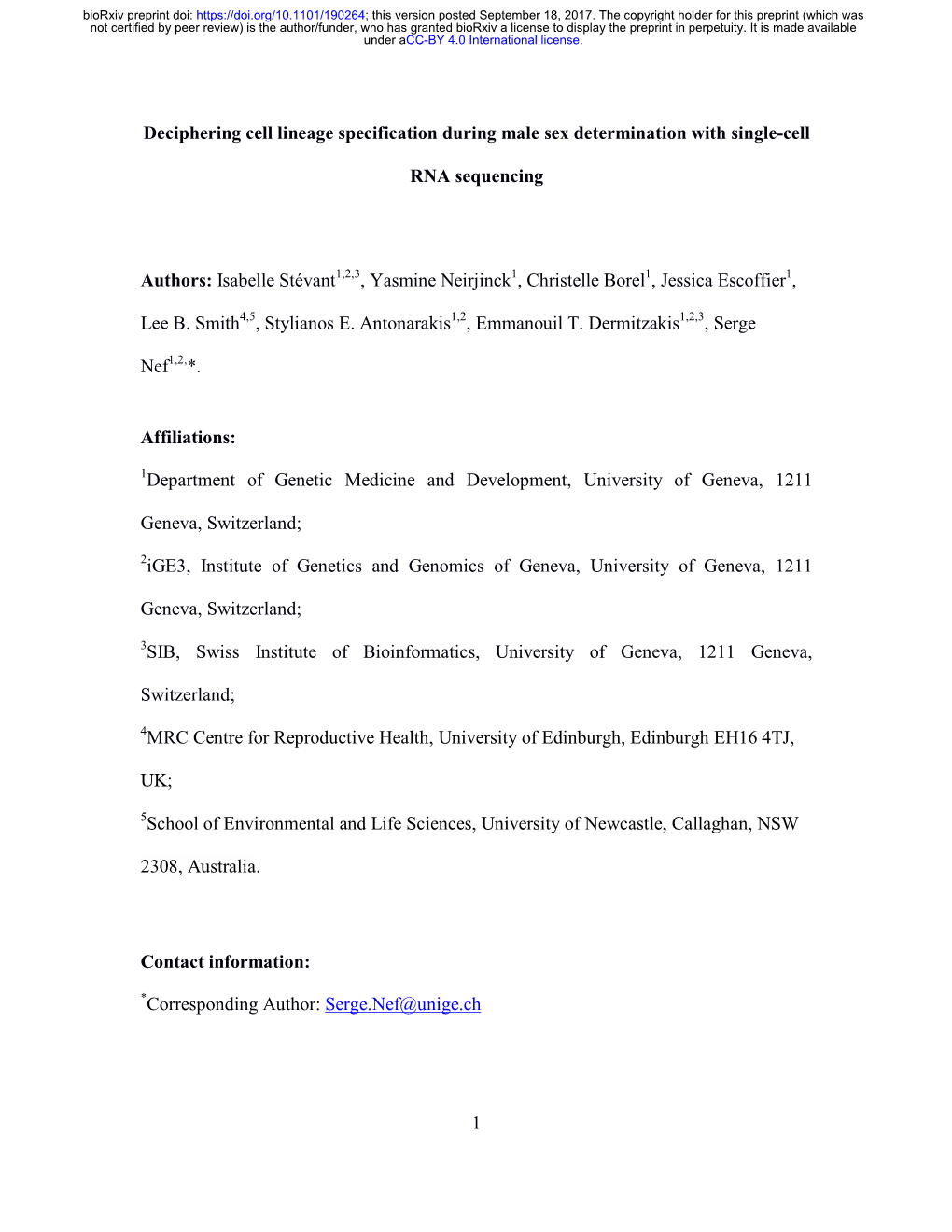 Deciphering Cell Lineage Specification During Male Sex Determination with Single-Cell