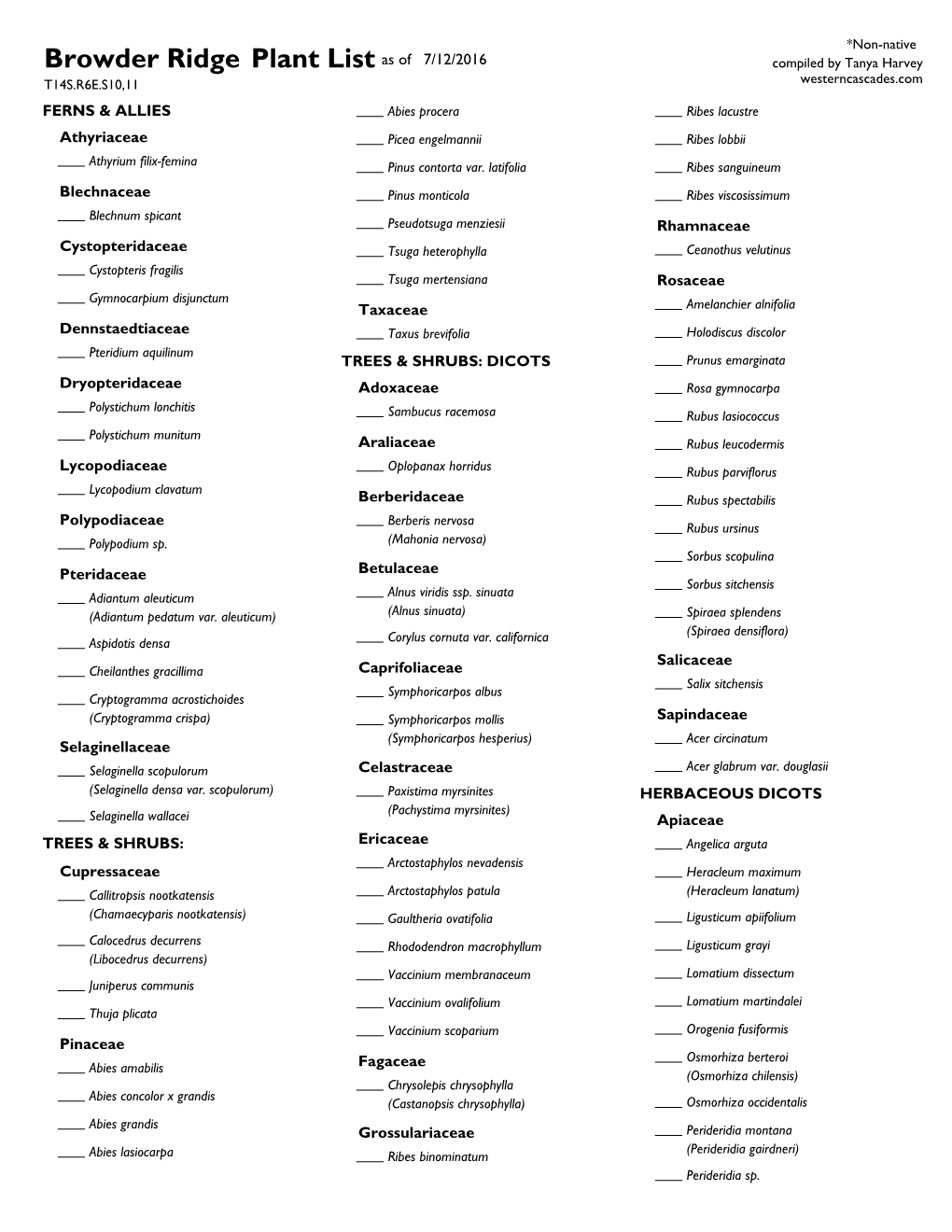 Plant List Browder Ridge