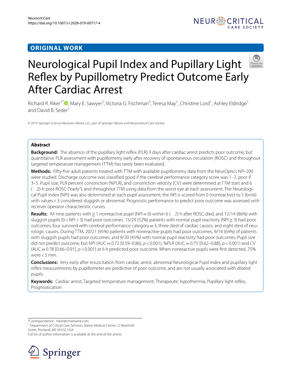 Neurological Pupil Index and Pupillary Light Reflex by Pupillometry