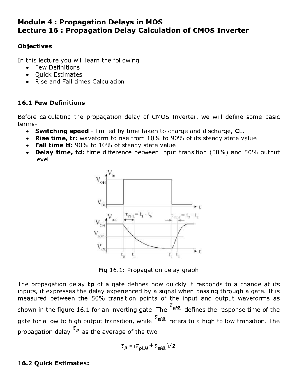 Propagation Delay Calculation of CMOS Inverter