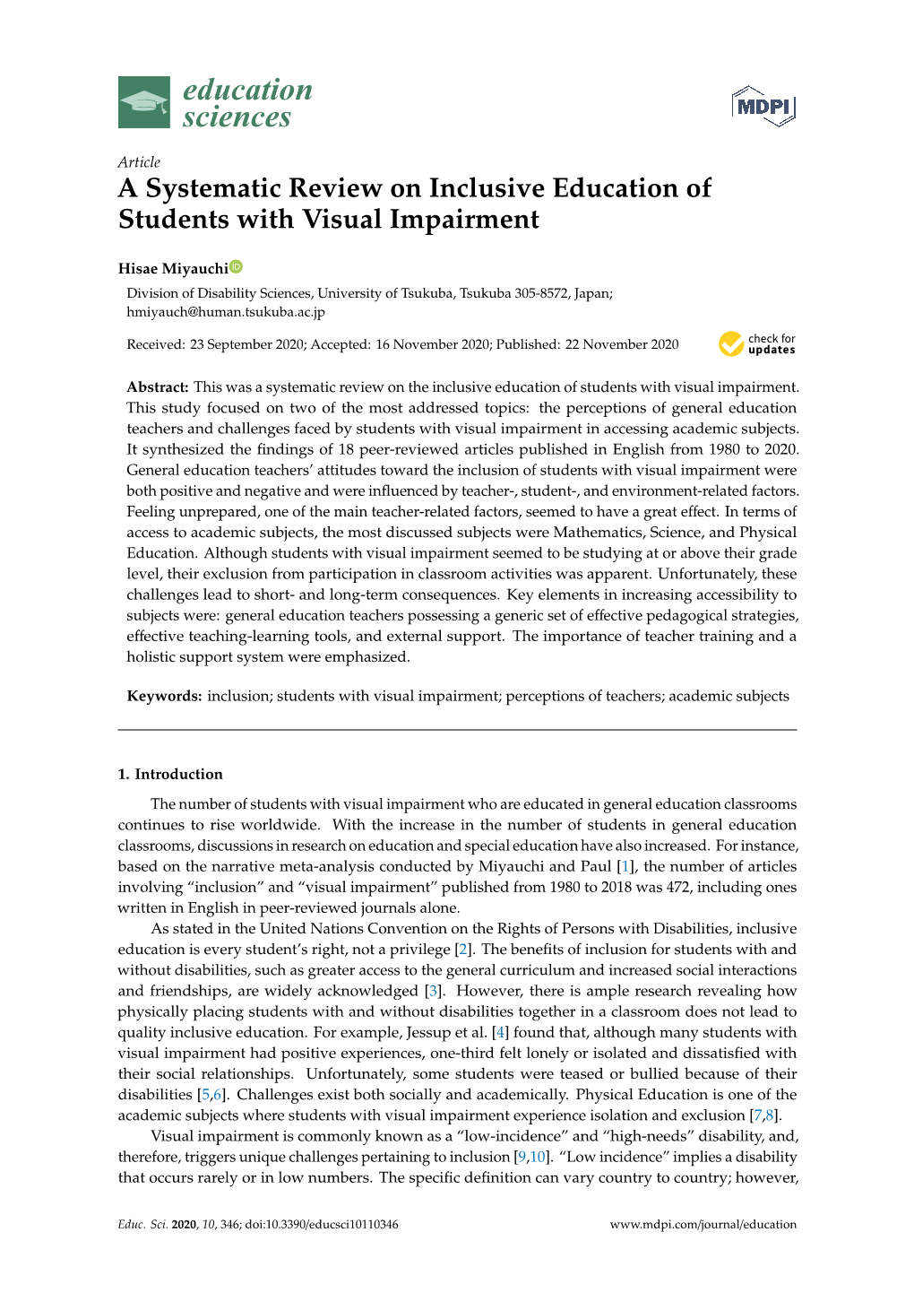 A Systematic Review on Inclusive Education of Students with Visual Impairment