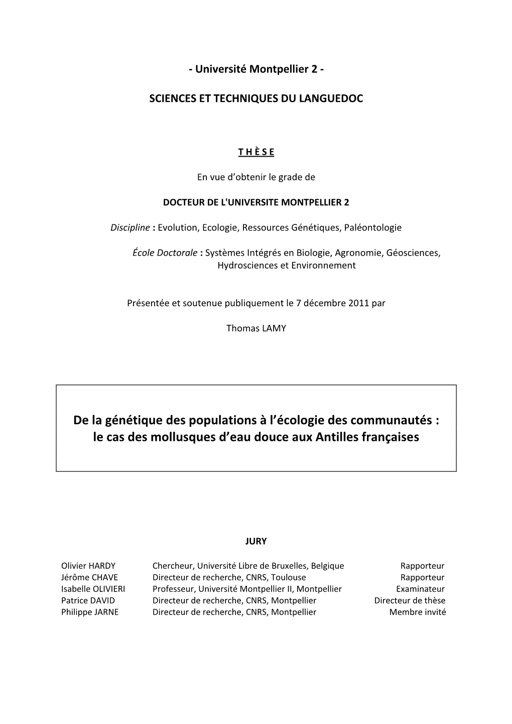 De La Génétique Des Populations À L'écologie Des Communautés