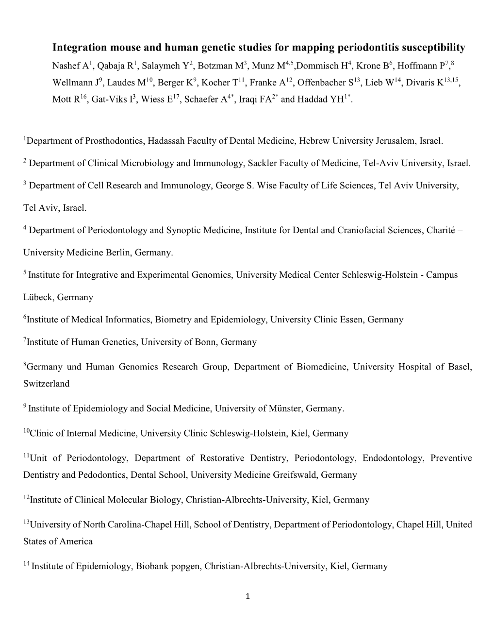 Integration Mouse and Human Genetic Studies for Mapping Periodontitis